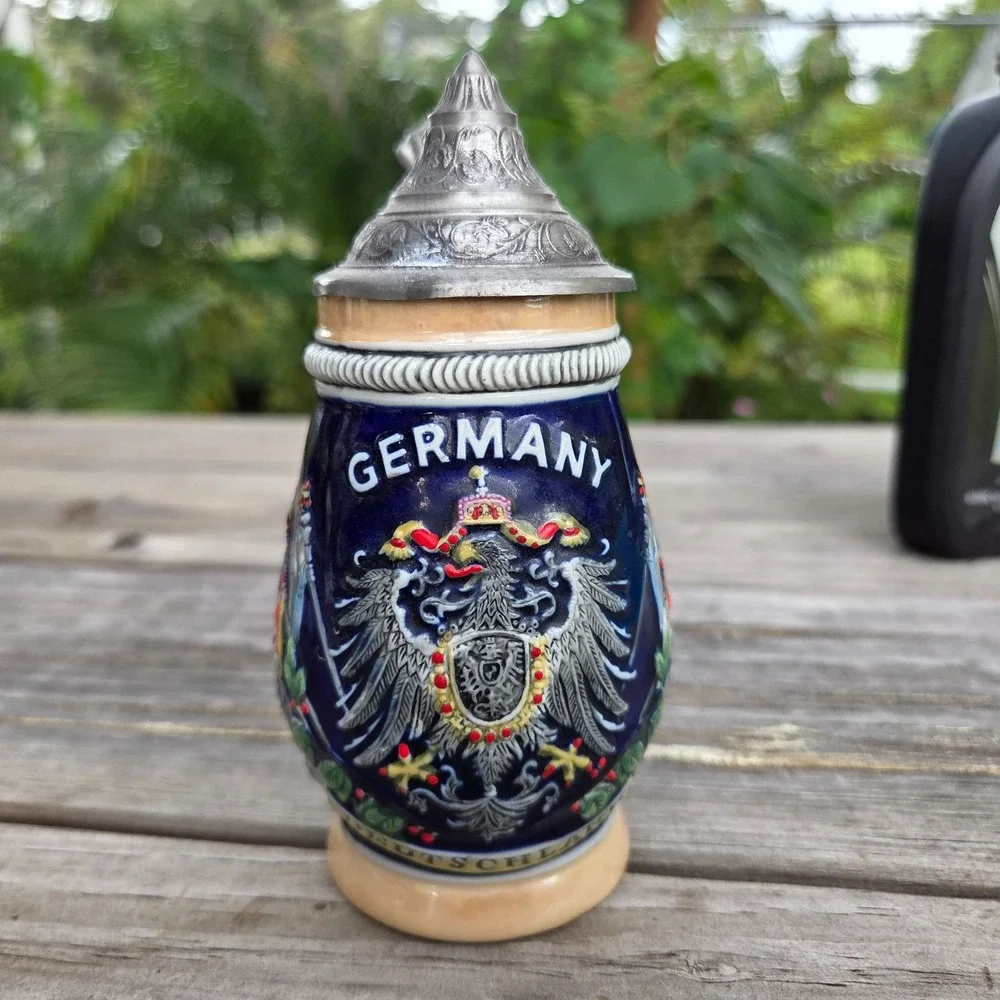 Vintage Domex Beer Stein: Pewter Lid Ceramic Tankard, Germany